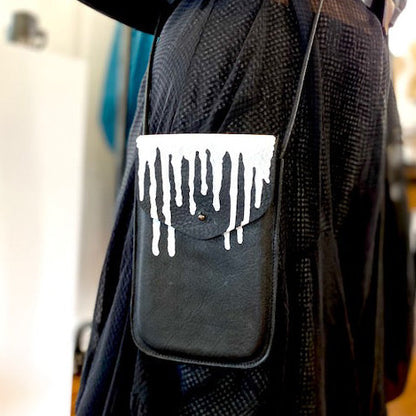 The Phone Bag - Black with Drips, Fashion statement with hand painted drip bag