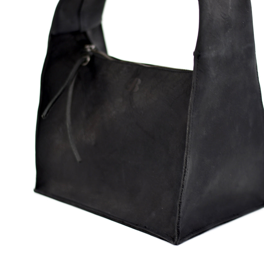 The Maude Trapezoid Bag - Black Bovine Leather