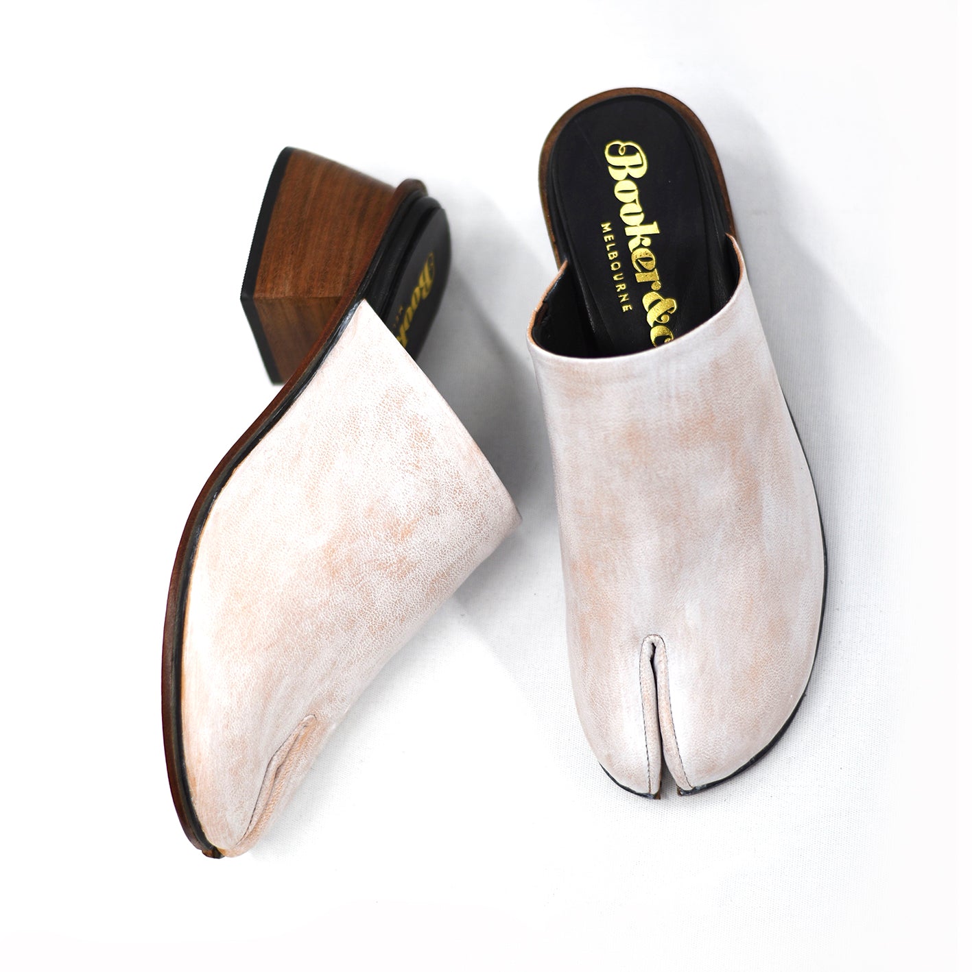 Powdered Fawn mules handcrafted in Bali