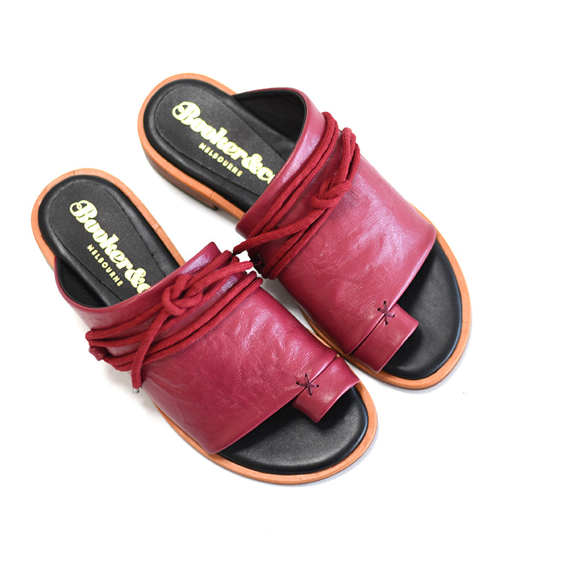 Edgy, cool and comfy Raspberry Red Vulcan Slides for summer feet