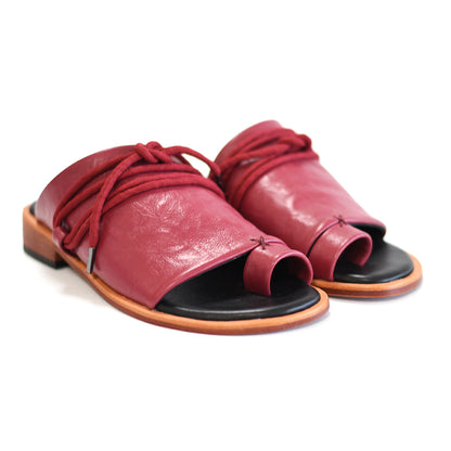 Textured leather Raspberry Red Vulcan Slides with refined asymmetric line
