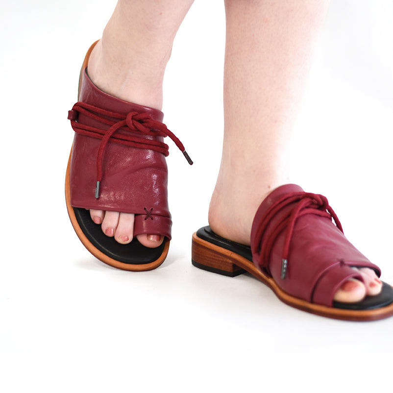 Raspberry Red Vulcan Slides with comfy low heel and toe strap